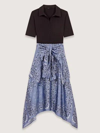 Maje Layered-effect Patterned Dress In Blue Bandana Print