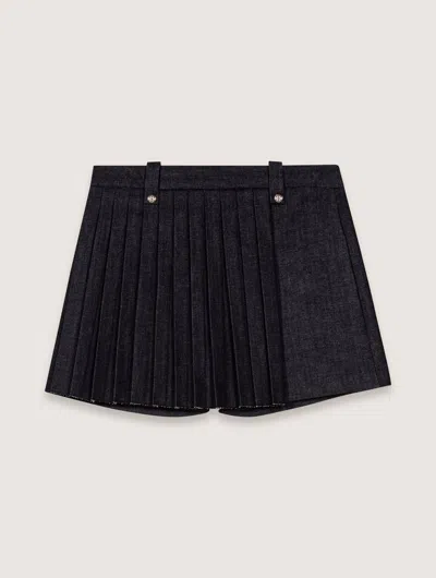 MAJE LAYERED-EFFECT PLEATED DENIM SHORTS