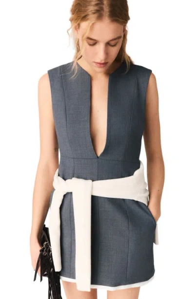 Maje Layered-effect Tailored Dress In Gray