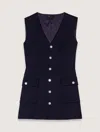 Maje Layered-effect Wool-blend Dress In Navy