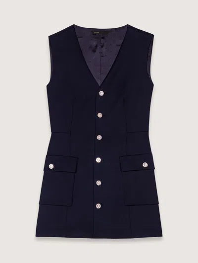 Maje Layered-effect Wool-blend Dress In Navy
