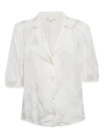 Pre-owned Maje Leaf-jacquard Puff-sleeve Shirt In White