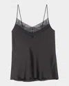 Maje Womens Black Leana Lace-trim Relaxed-fit Silk Camisole Top In Noir / Gris