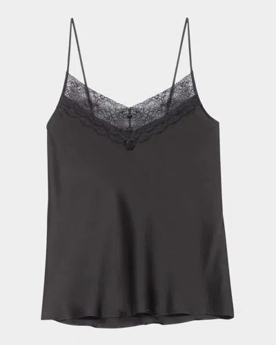 Maje Womens Black Leana Lace-trim Relaxed-fit Silk Camisole Top In Noir / Gris