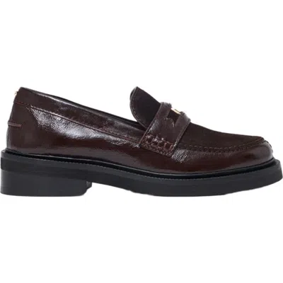 Maje Leather And Suede Loafers In Dark Brown
