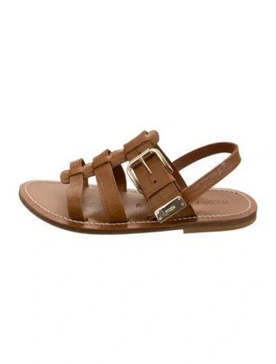 Pre-owned Maje Leather Animal Print Gladiator Sandals In Brown