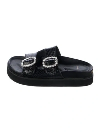 Pre-owned Maje Leather Animal Print Slides In Black