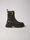 Maje Leather Ankle Boots With Buckles In Noir
