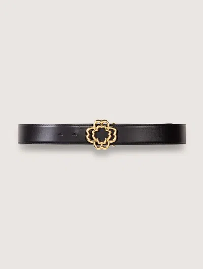Maje Leather Belt With Clover Logo In Black