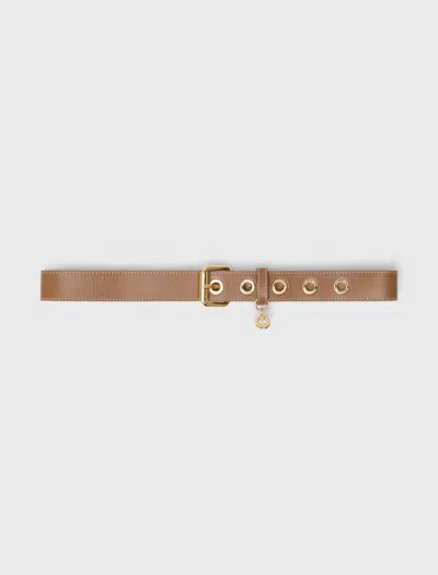 Maje Leather Belt With Eyelets In Brown