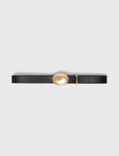 Maje Leather Belt With Oval Buckle In Black