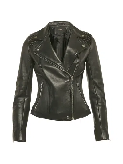 Pre-owned Maje Leather Biker Jacket In Black