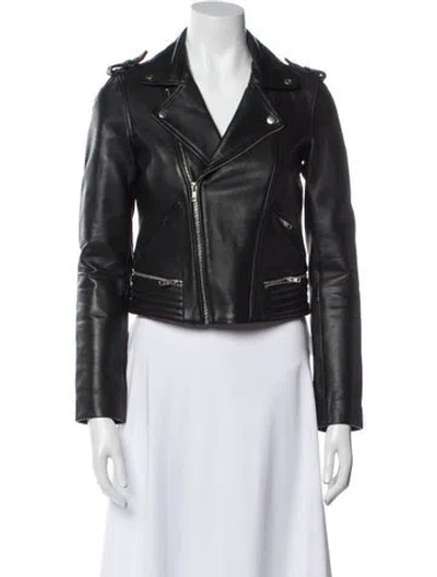 Pre-owned Maje Leather Biker Jacket In Black