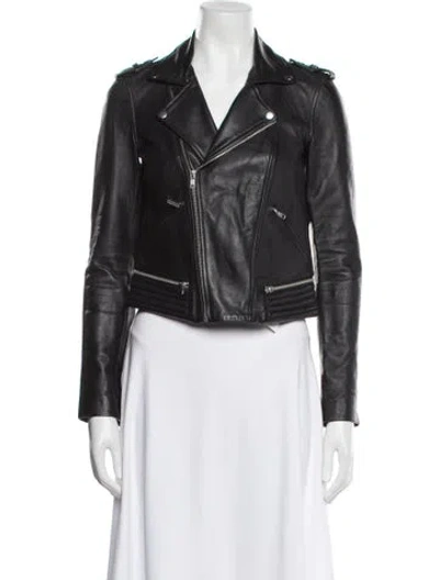 Pre-owned Maje Leather Biker Jacket In Black