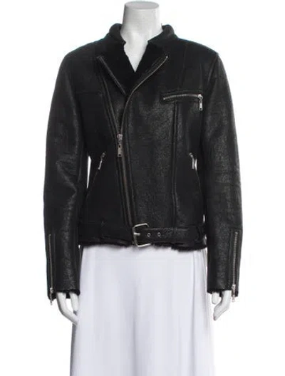 Pre-owned Maje Leather Biker Jacket In Black