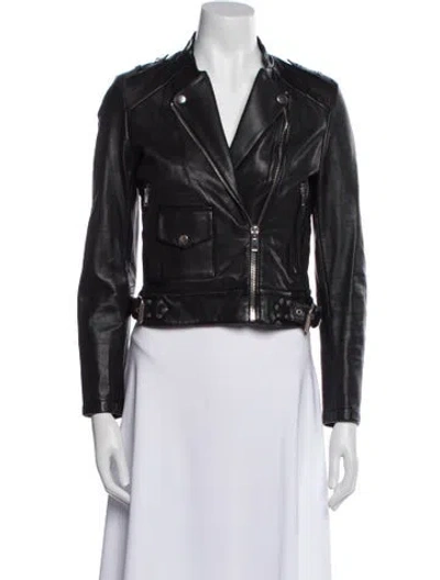 Pre-owned Maje Leather Biker Jacket In Black
