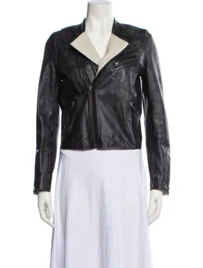 Pre-owned Maje Leather Biker Jacket In Black