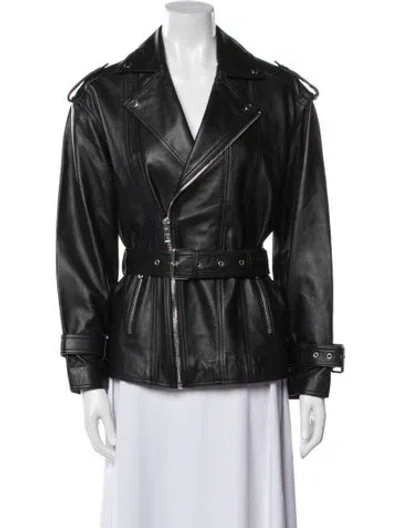 Pre-owned Maje Leather Biker Jacket In Black
