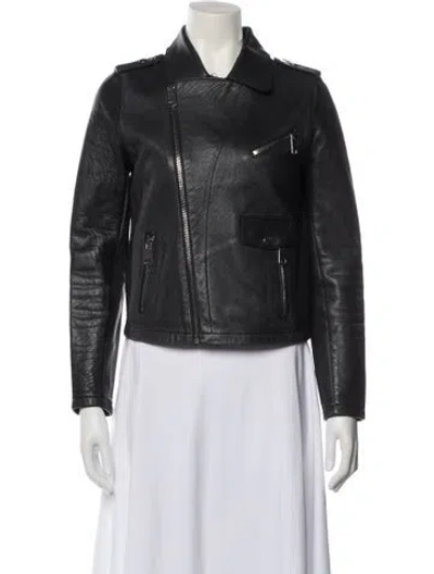 Pre-owned Maje Leather Biker Jacket In Black