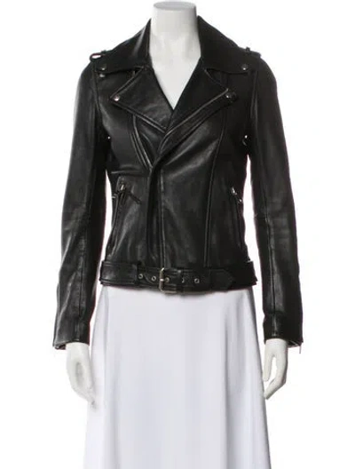 Pre-owned Maje Leather Biker Jacket In Black