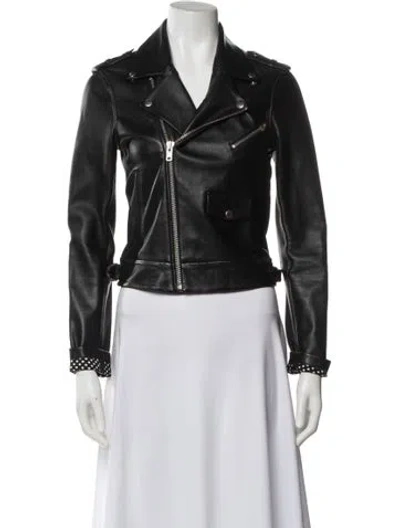 Pre-owned Maje Leather Biker Jacket In Black