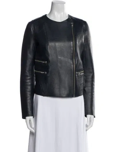 Pre-owned Maje Leather Biker Jacket In Black