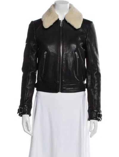Pre-owned Maje Leather Biker Jacket In Black