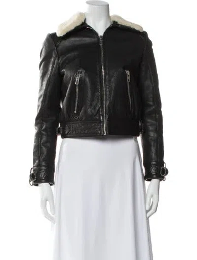 Pre-owned Maje Leather Biker Jacket In Black