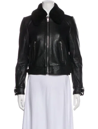 Pre-owned Maje Leather Biker Jacket In Black