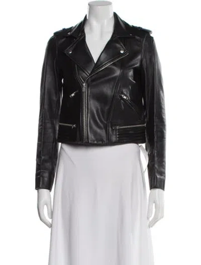 Pre-owned Maje Leather Biker Jacket In Black