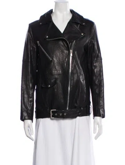 Pre-owned Maje Leather Biker Jacket In Black