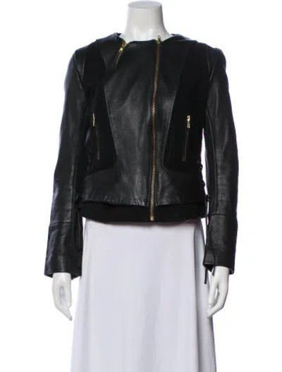 Pre-owned Maje Leather Biker Jacket In Black
