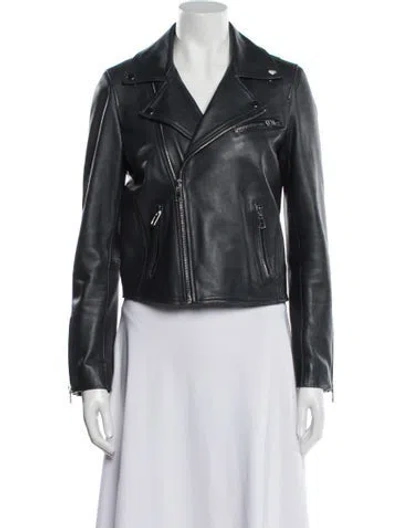 Pre-owned Maje Leather Biker Jacket In Black