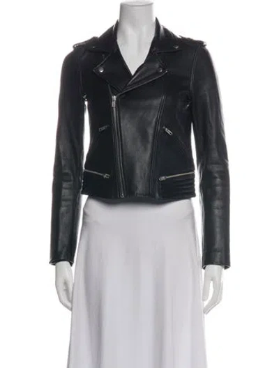 Pre-owned Maje Leather Biker Jacket In Black