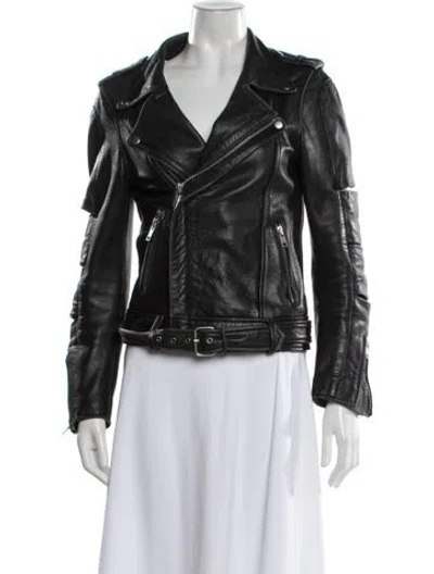 Pre-owned Maje Leather Biker Jacket In Black