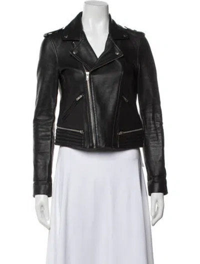 Pre-owned Maje Leather Biker Jacket In Black