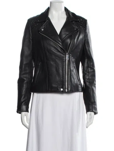 Pre-owned Maje Leather Biker Jacket In Black