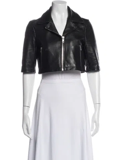 Pre-owned Maje Leather Biker Jacket In Black