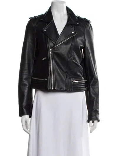 Pre-owned Maje Leather Biker Jacket In Black