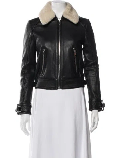 Pre-owned Maje Leather Biker Jacket In Black