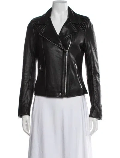 Pre-owned Maje Leather Biker Jacket In Black