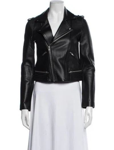 Pre-owned Maje Leather Biker Jacket In Black