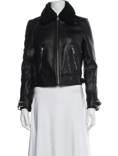 Pre-owned Maje Leather Biker Jacket In Black