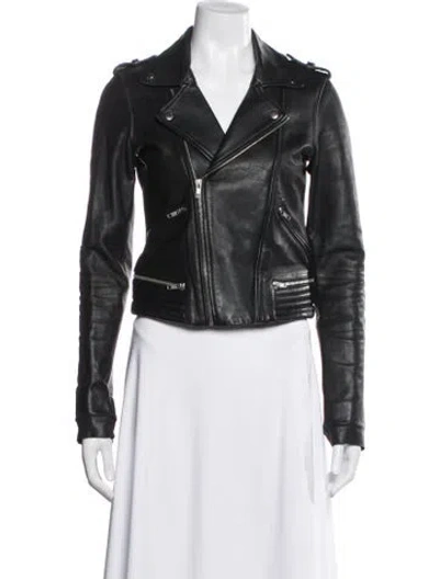 Pre-owned Maje Leather Biker Jacket In Black