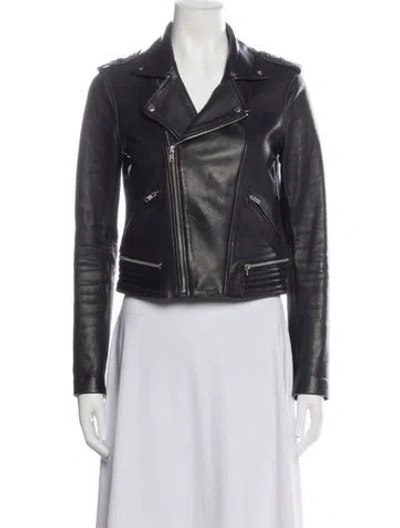 Pre-owned Maje Leather Biker Jacket In Black