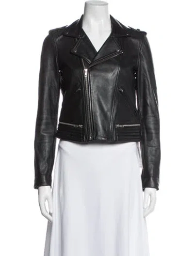 Pre-owned Maje Leather Biker Jacket In Black