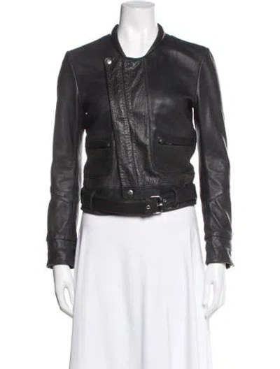 Pre-owned Maje Leather Biker Jacket In Black
