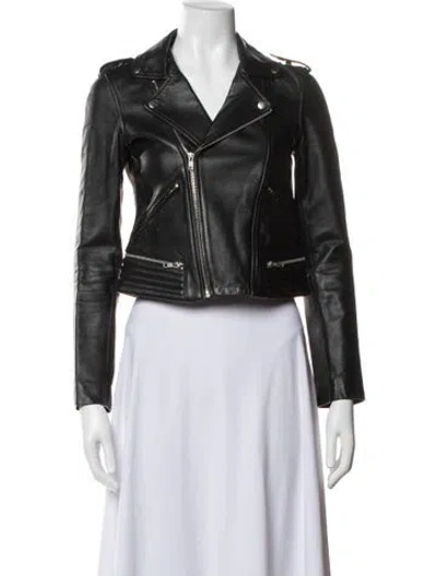 Pre-owned Maje Leather Biker Jacket In Black