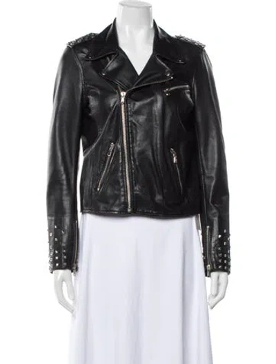 Pre-owned Maje Leather Biker Jacket In Black
