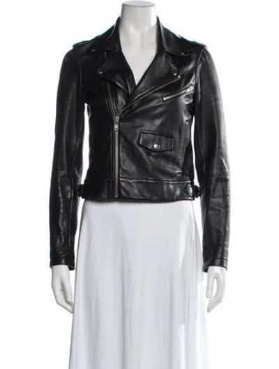 Pre-owned Maje Leather Biker Jacket In Black